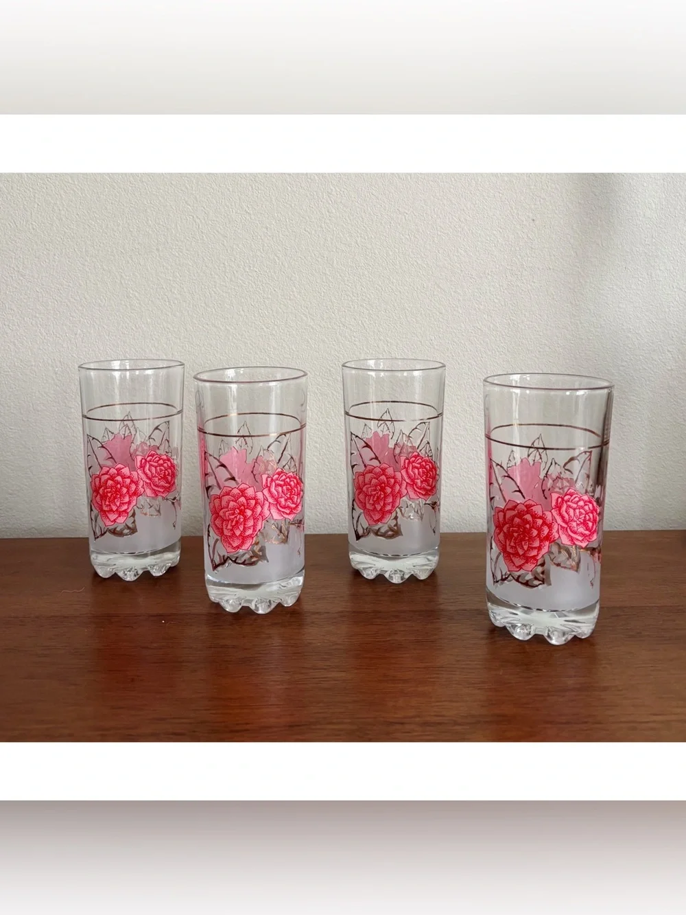 Vintage Rose Flower Print Drinking Glasses Tumblers Set Of 4